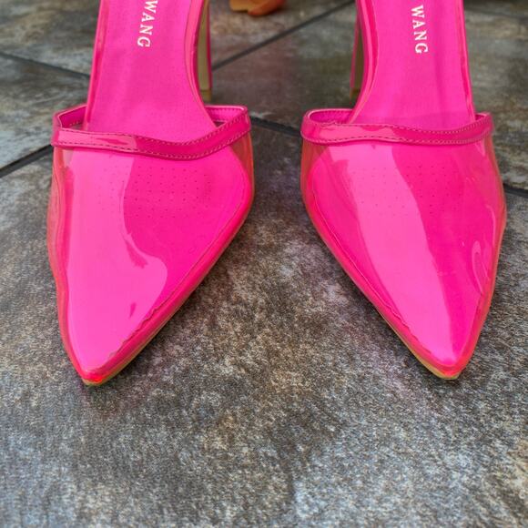 NEW Azalea Wang Crazy Hot Pink Clear Pointed Toe Heels 8.5 Flaw - Picture 2 of 8